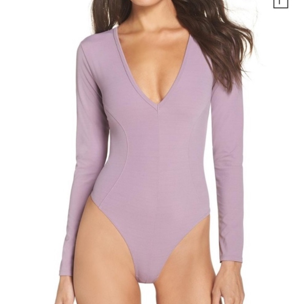 Intimately Free People V Neck Body Suit Lavender Thong Plunge Size Medium